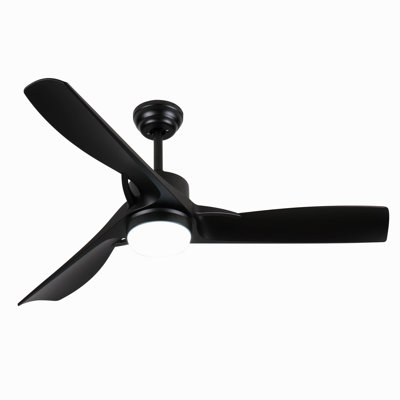 Ventilateur de plafond noir 52 pouces avec lumière, ventilateur de plafond avec 3 pales réversibles, 2 tiges verticales, télécommande à 6 vitesses
