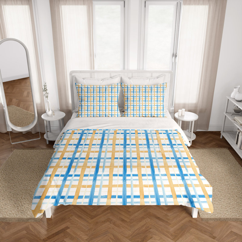Checkered Duvet Cover, King Duvet Cover + 2 King Shams