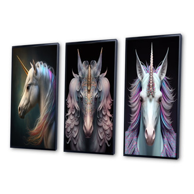 «Beautiful Portrait Of A Unicorn», 3 pièces sur toile