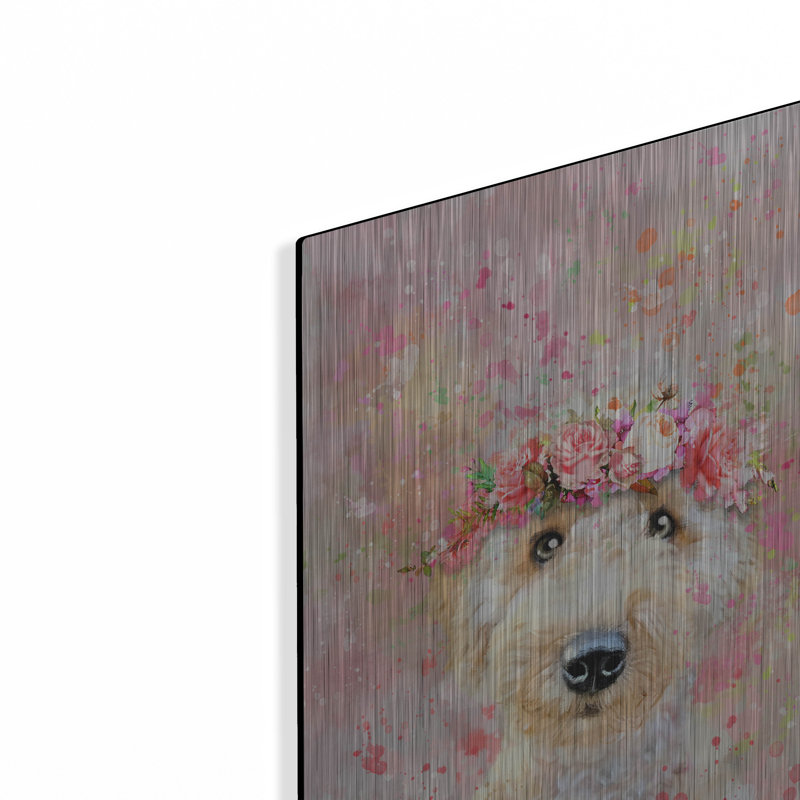 Art mural en métal Red Barrel Studio® «Flower Crown Goldendoodle» par Furbaby Affiliates, H 16 po x l 12 po
