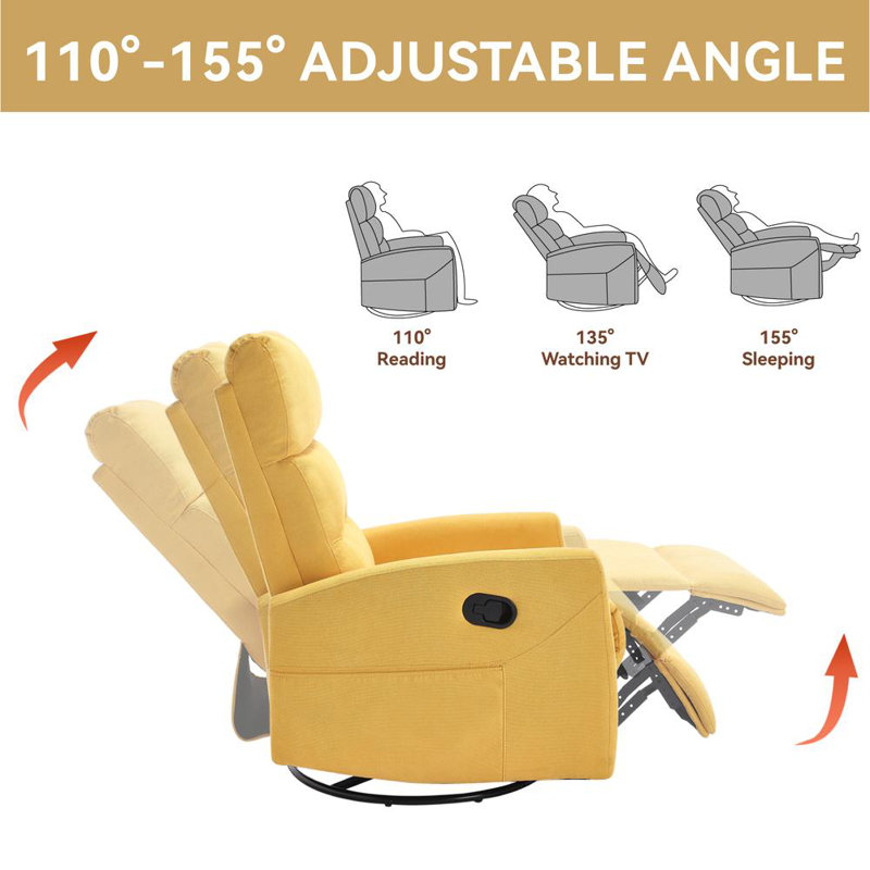 Modern Rocking Swivel Recliner, Yellow