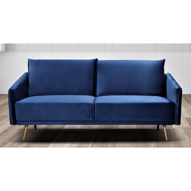 Canapé à accoudoirs carrés en velours de 72,83 po Darby, Velours bleu foncé