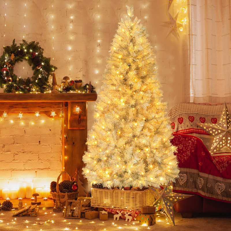 Arbre de Noël artificiel avec lumières de guirlande argentées, 6'