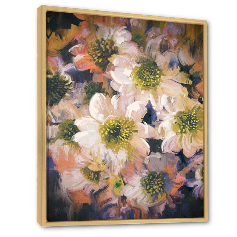 «Grunge Bouquet of White Flowers», reproduction sur toile, H 40 po x l 30 po, Cadre flottant brun