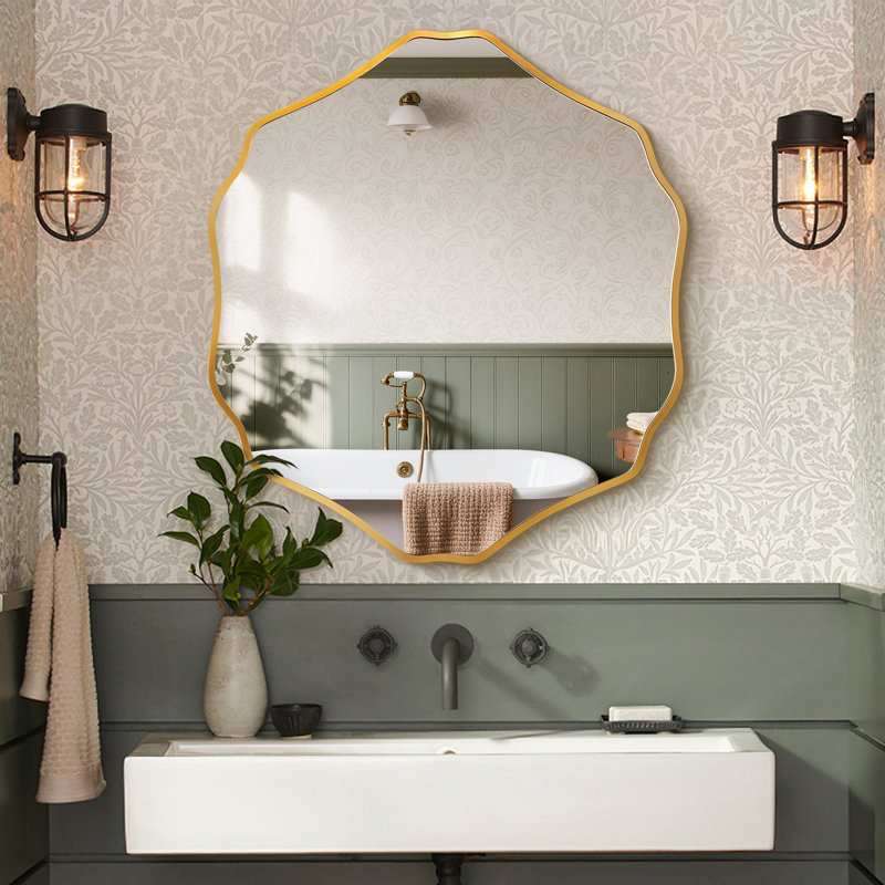 Irregular Shaped Metal Wall Mirror Asymmetrical Mirror, Gold, 35.4'' x 31.5''