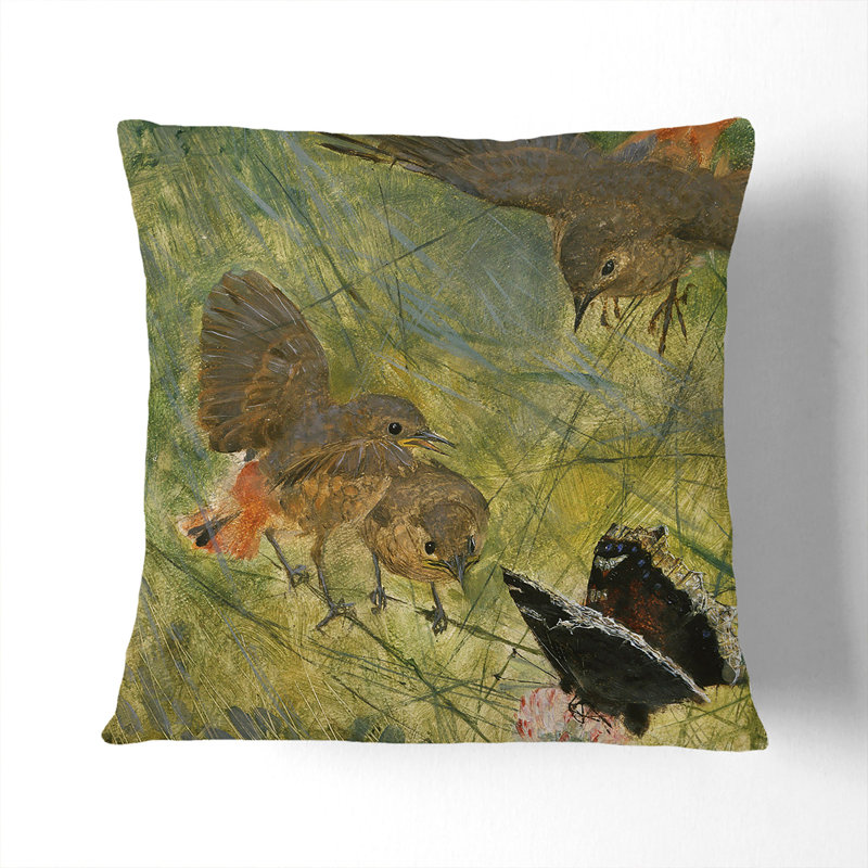 Redstart Birds And Butterflies Square Throw Cushion, Black, 40cm H x 40cm W x 15cm D