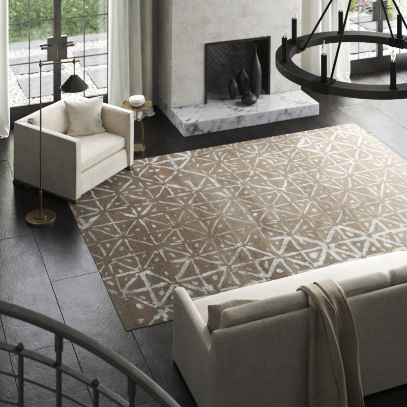 Rayon Geometric Area Rug in Camel/Brown