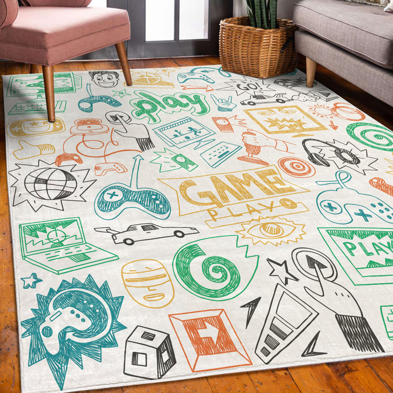 Oumar Video Games High Density Long Fiber Poly Threads Decorative Area Rug Carpet, Rectangle 5'1" x 7'5"
