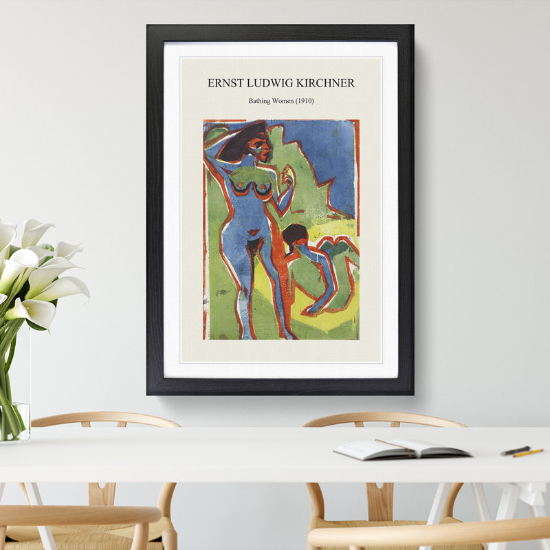 Bathing Women by Ernst Ludwig Kirchner - Picture Frame Graphic Art, 65cm H x 48cm W x 2cm D, Black Framed