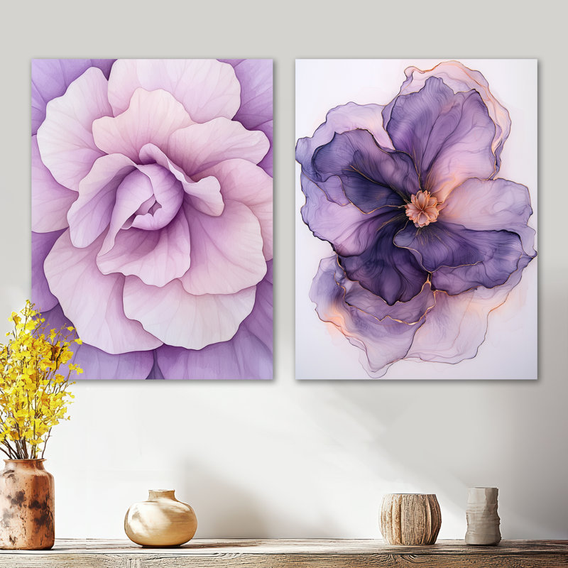 Éternelle écho de bégonia mauve - ensemble de 2 reproductions d'art mural en métal floral rose, 32" H x 48" W