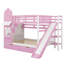 Lit superposé double au-dessus de double avec escalier et glissade, lit superposé en bois avec tiroirs et tablettes, lit superposé de style château-1042665794-1042665793