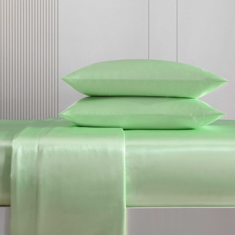Betsey Johnson Soft Satin Sheet Sets, Solid Green, Twin XL Sheet Set with 1 Pillowcase