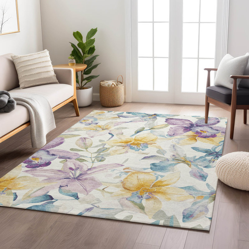 Machine Washable Indoor/Outdoor Millner ACN2262 Floral Rug, Rectangle 2'6" x 3'10"