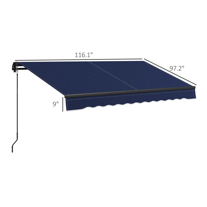Outsunny Retractable Awning, Patio Awning Sunshade Shelter With Manual Crank Handle, 280Gsm UV Resistant Fabric And Aluminum Frame For Deck, Balcony, Yard