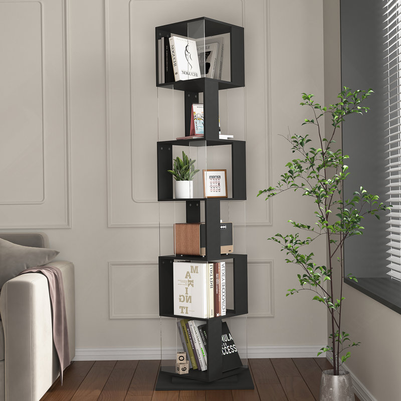 Bibliothèque rotative à 6 niveaux, support de plancher avec plaque en acrylique et base anti-arrachement