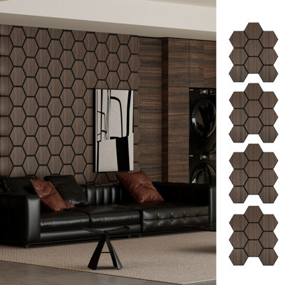 0.4in. x 24 in. x 24 in. Smoked Oak Wood Acoustic Panels, MDF Decorative Wall Paneling  Veneer Decorative Soundproof (4-Pack)
