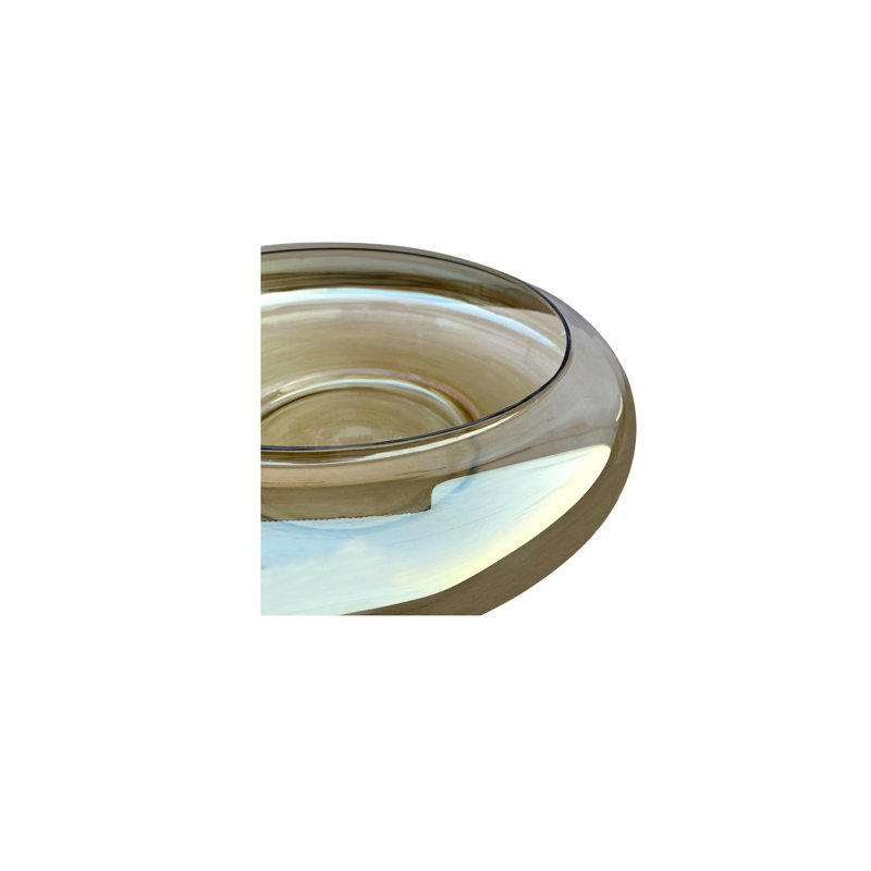 Grand bol en verre polene brun fumé, H 3,5 po x l 16 po x P 16 po