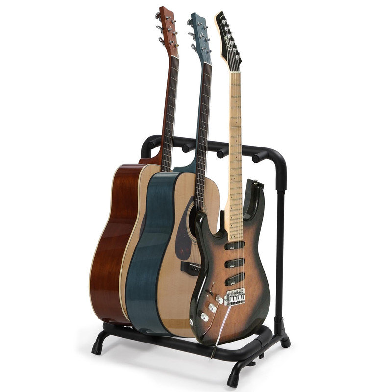 Multi Guitar Stand with 3-tier Shelves, Thick Rubber Padding Folding Guitar Display Rack for Acoustic, Electric and Bass