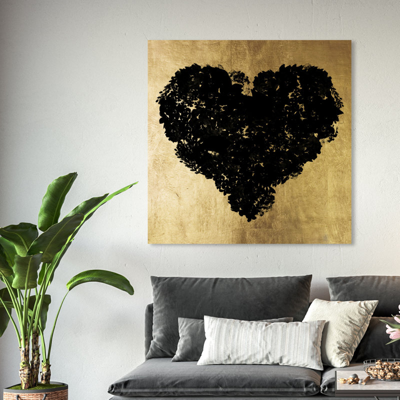 Cœur noir - impression sur toile, H 20 po x l 20 po x P 1,5 po