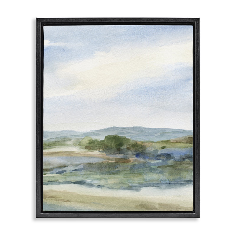 Collines dans un paysage naturel, Cadre flottant noir de jais, H 21 po x l 17 po