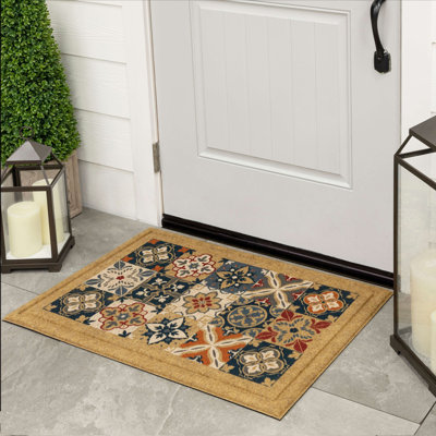 Tapis d'intérieur / extérieur marocain en caoutchouc recyclé multicolore