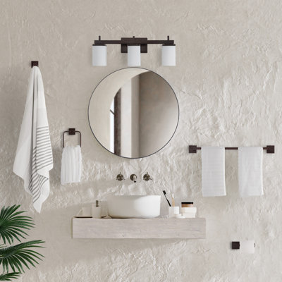 Ensemble de 5 lumières pour meuble-lavabo avec abat-jour en verre givré 22,38 po Clayten
