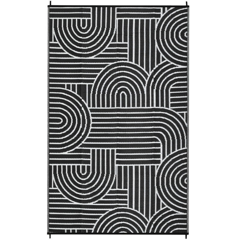 Rectangle Geometric Outdoor Washable Area Rug, Black, Rectangle 274 x 366 cm