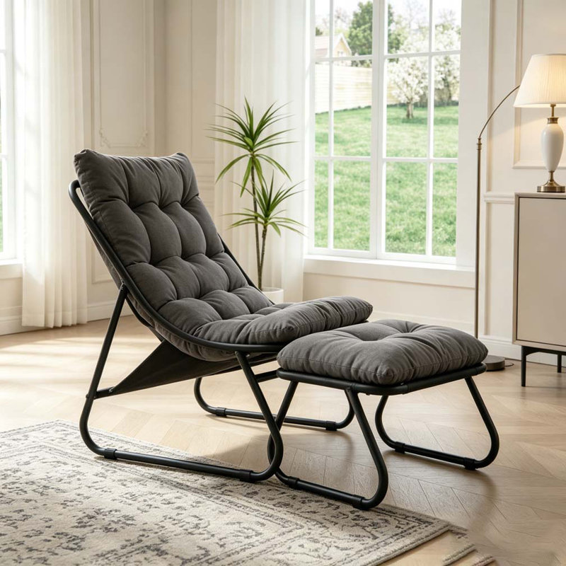 Chaise longue d'extérieur avec repose-pieds pour patio, Gris