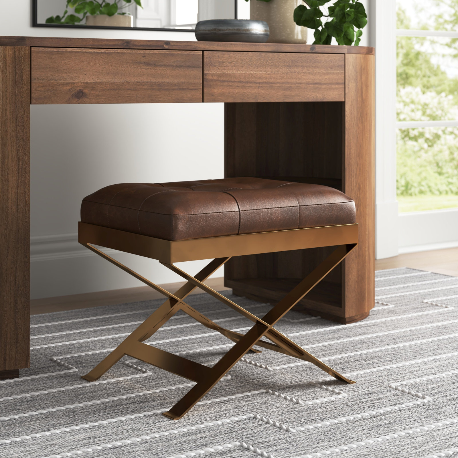 Phipps Genuine Leather Vanity Stool