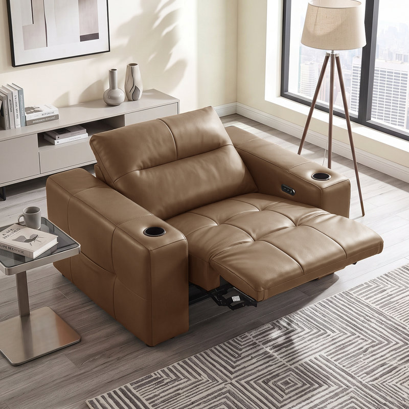 Fauteuil inclinable électrique en cuir véritable noir, Brun