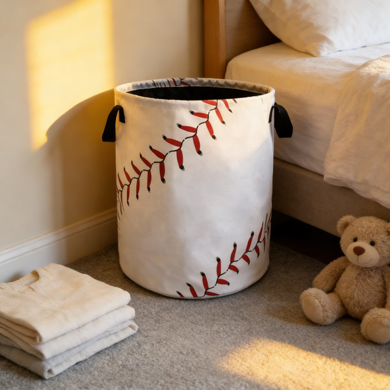 Foldable Laundry Basket With Baseball Texture - Oxford Cloth Hamper Organizer For Clothes, Toys, And Storage