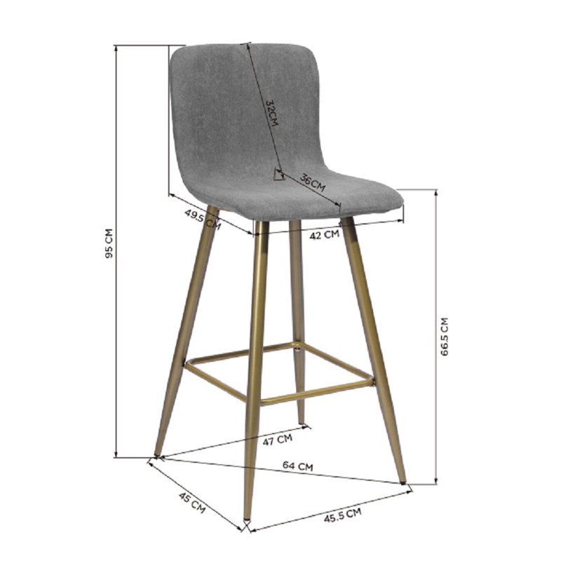 Fuhrman Upholstered Counter Stool with Metal Frame, Dark Grey