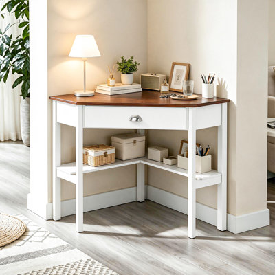 Bureau de coin pour ordinateur avec pieds en bois massif pour salon