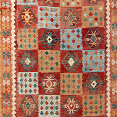 Handmade One-of-a-Kind Wool Kilim (Afghanistan) - 9''7 x 12''10 Isabelline