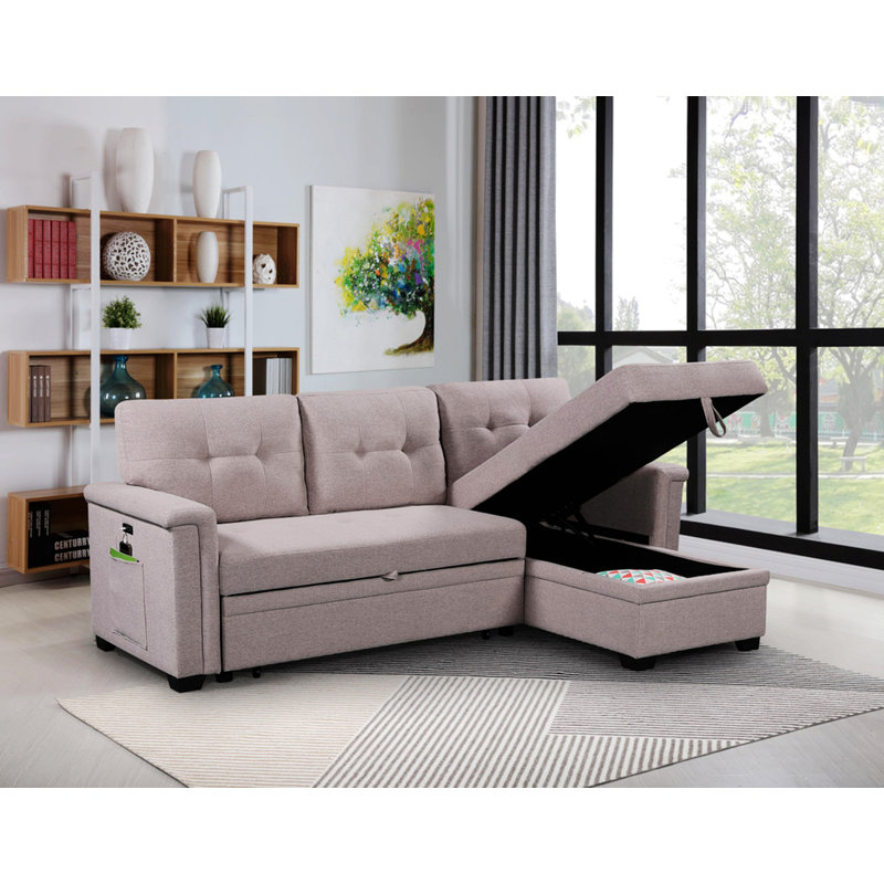 Canapé modulaire réversible avec méridienne et rangement, Gris clair