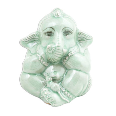 Figurine Flamad Ganesha et la souris Céladon en céramique