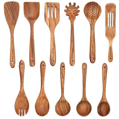 BOKALAKA Wooden Spoons for Cooking, Wooden Utensils for Cooking 7 Pcs  Natural Teak Wooden Kitchen Utensils Set Wooden Cooking Utensils