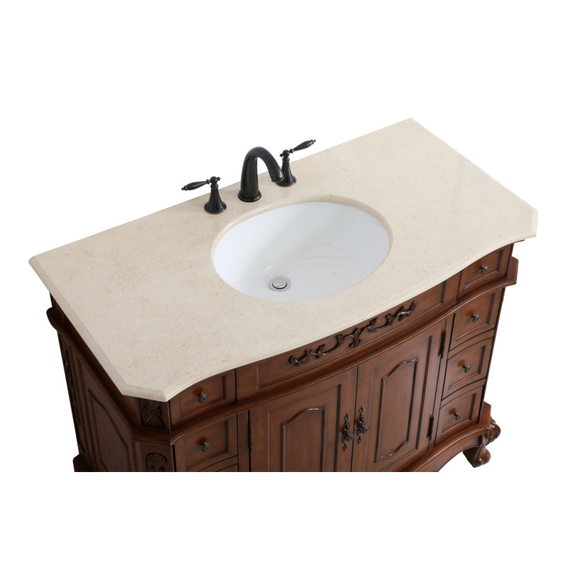 Lunette 42'' Single Bathroom Vanity with Engineered Marble Top, Cream, Teak