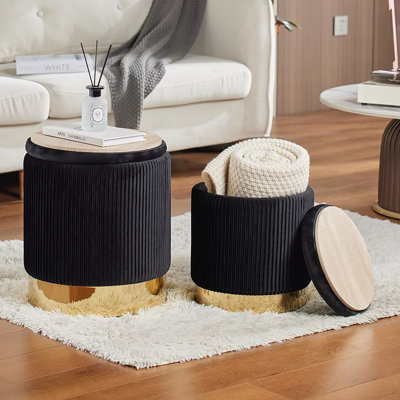 Ensemble de repose-pieds en velours noir et noir avec repose-pieds 2 pièces, repose-pieds multifonctionnel pour le salon
