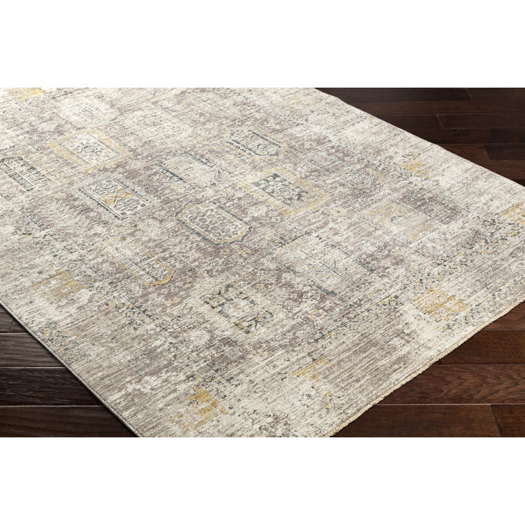 Everly Oriental Machine Made Power Loomed Polyester Area Rug in Taupe