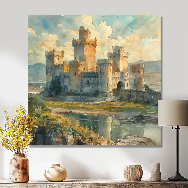 Beige brun, bastion médiévale forteresse III - Fortress, art mural, Métal métal, H 36 po x l 36 po x P 1,5 po