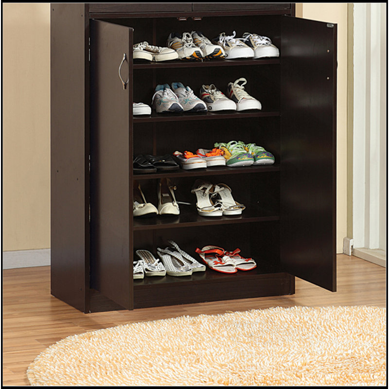 Armoire de rangement pour chaussures Range-chaussures cinq tablettes deux tiroirs Poignées incurvées en métal rouge cacao