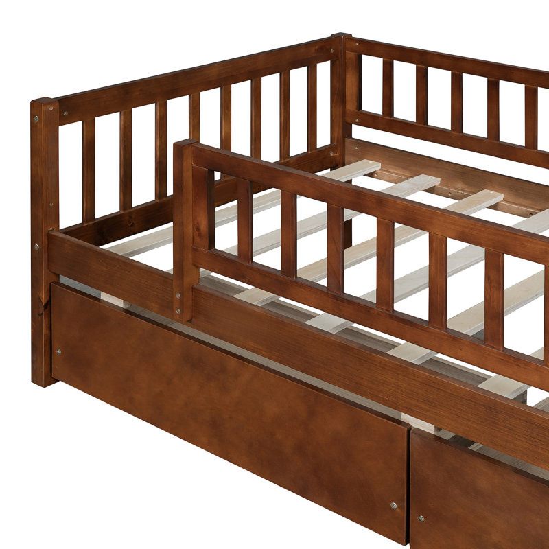 Daybed Wood Bed With Two Drawers, Walnut, Twin