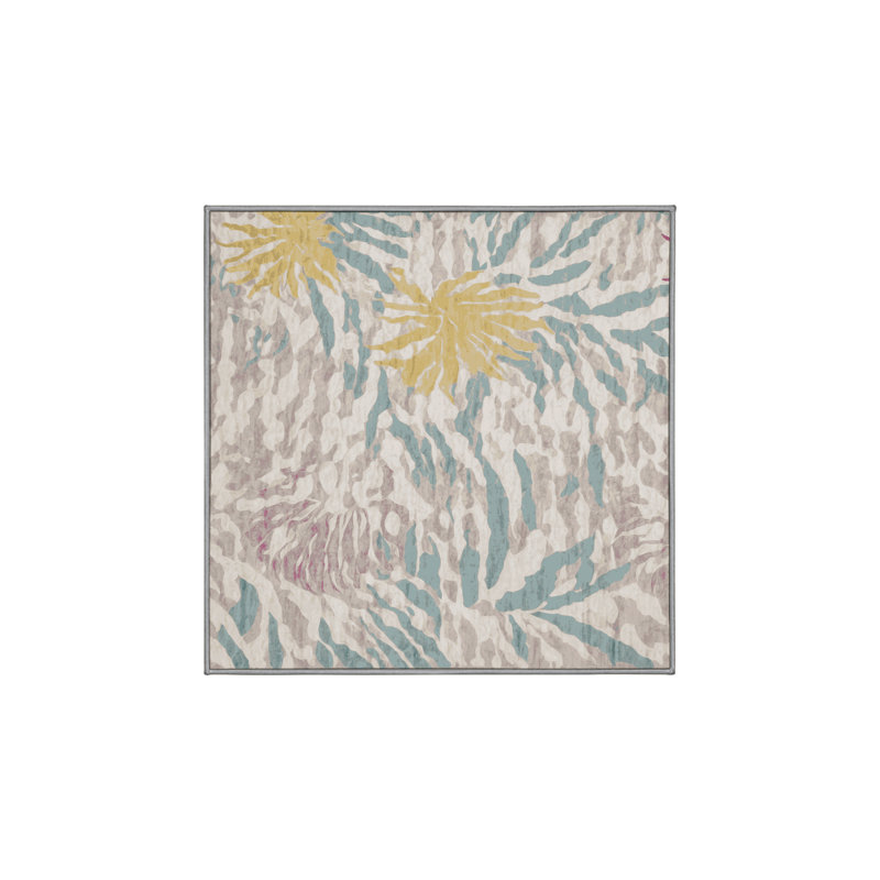 Machine Washable Gray Area Rug, Square 6'
