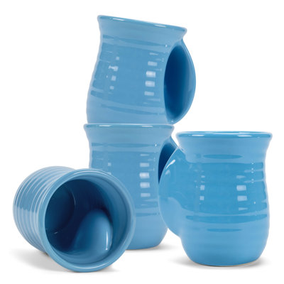 Ceramic Mug 4-Pack Handwarmer Ribbed Blue