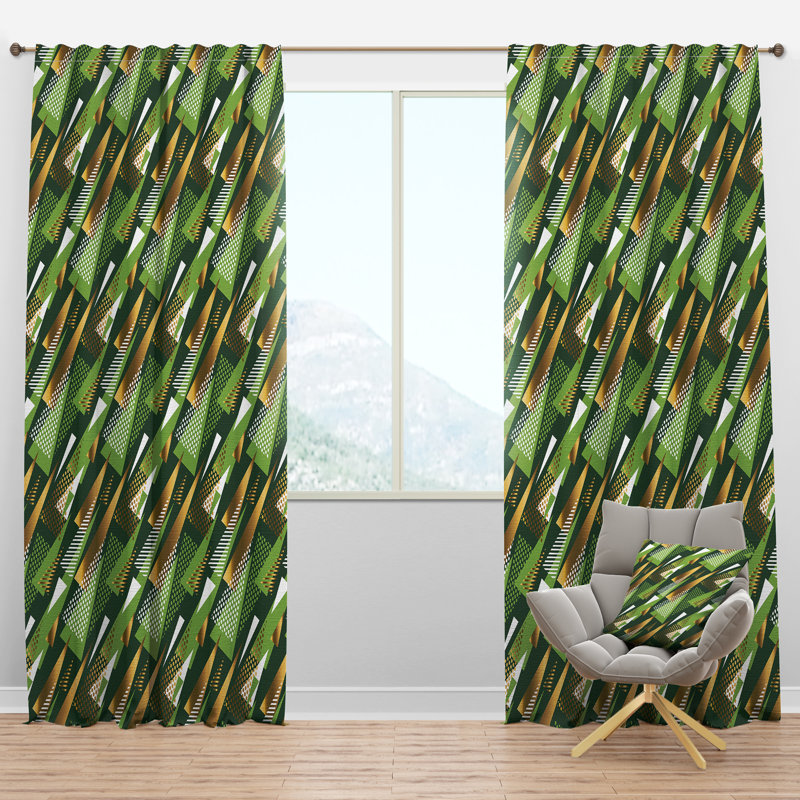 Panneau de rideau simple semi-diaphane avec passe-tringle Mid-Century Triangular Design I, l 52 po x L 90 po