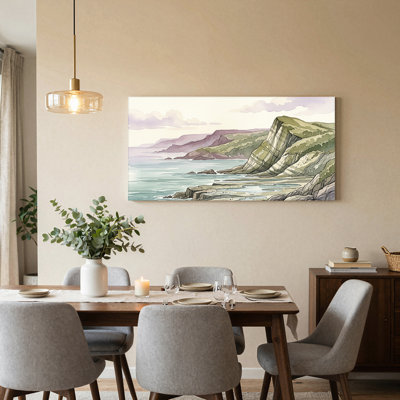 Aquarelle sur toile, "Falaises côtières superposées"