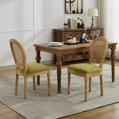 Chaises de salle à manger de style français avec cadre en bois d'hévéa massif et toile de lin antique pour un repas rempli de confort de 2 pièces