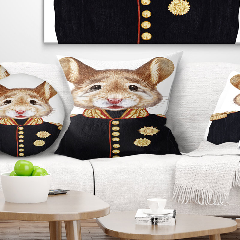 Souris en uniforme militaire - coussin imprimé animal, 16 po x 1 po, Coussin décoratif