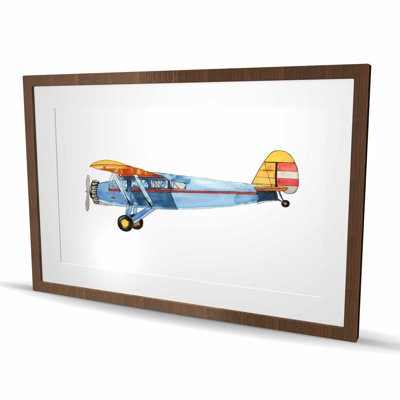 Small Blue Plane - Framed Matted Print for Home Decor